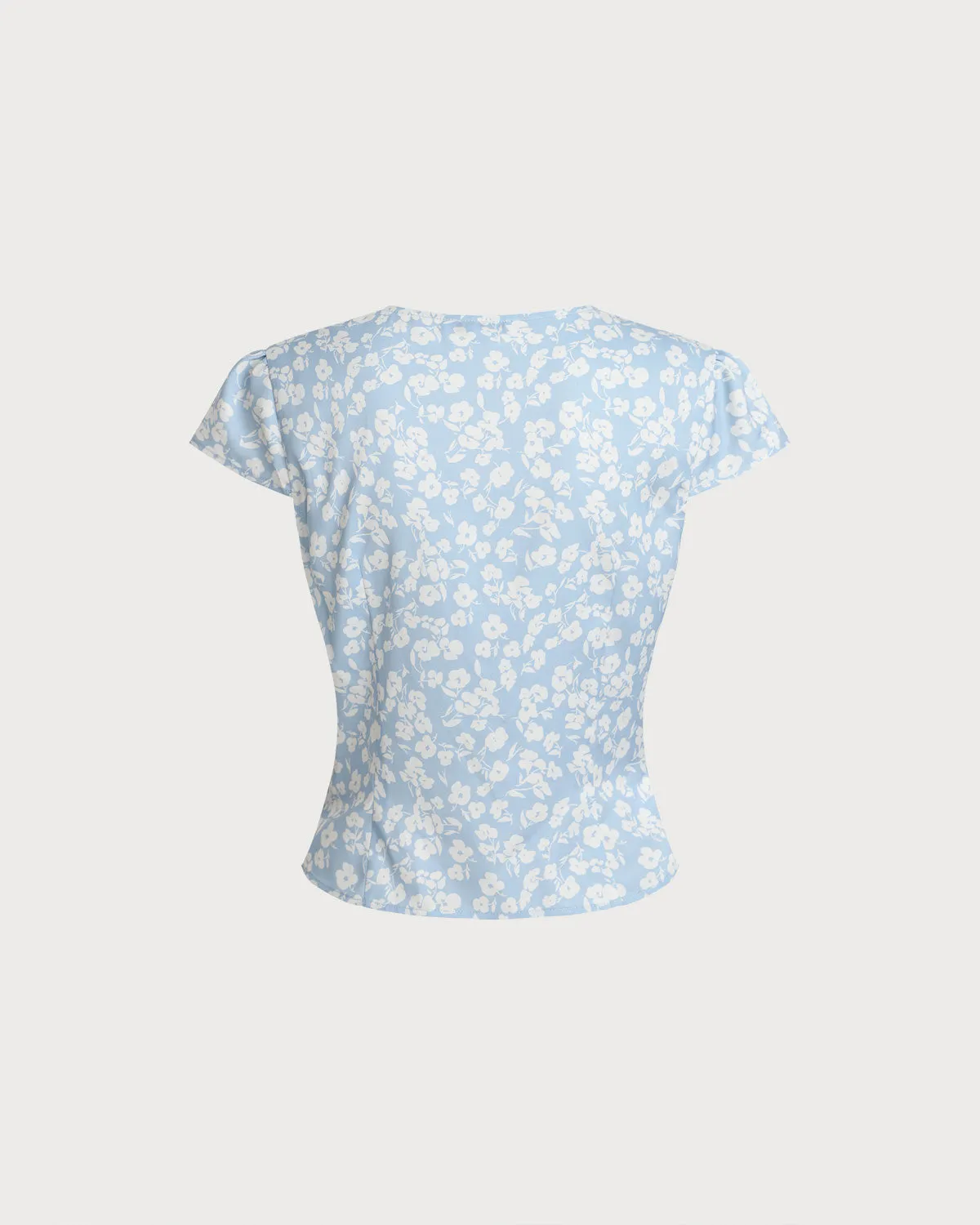 Blue Floral V-Neck Blouse sold by rihoas product image thumbnail 2
