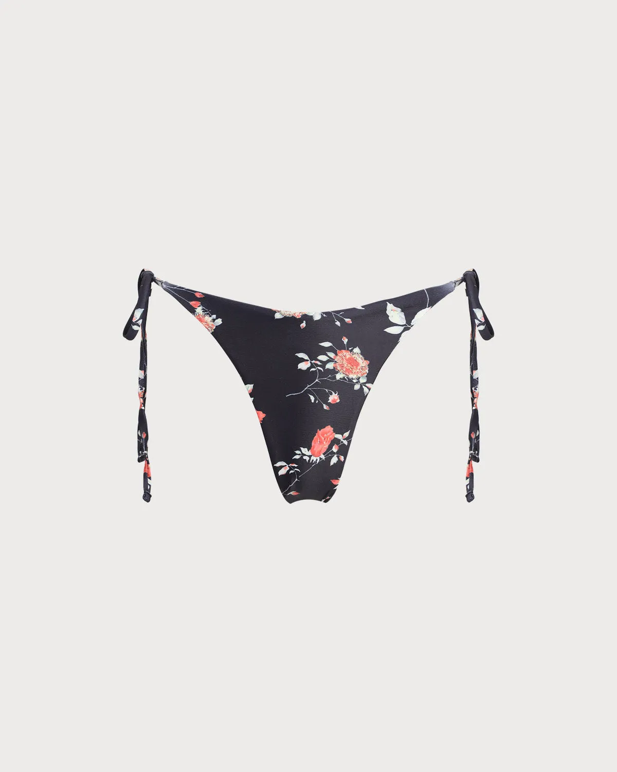 Black Floral Drawstring Bikini Bottom sold by rihoas