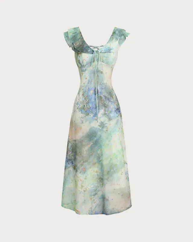 Tie Dye U-Neck Cap Sleeve Midi Dress sold by rihoas