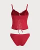 Rose Red Hollow Tankini Tankini Set sold by rihoas