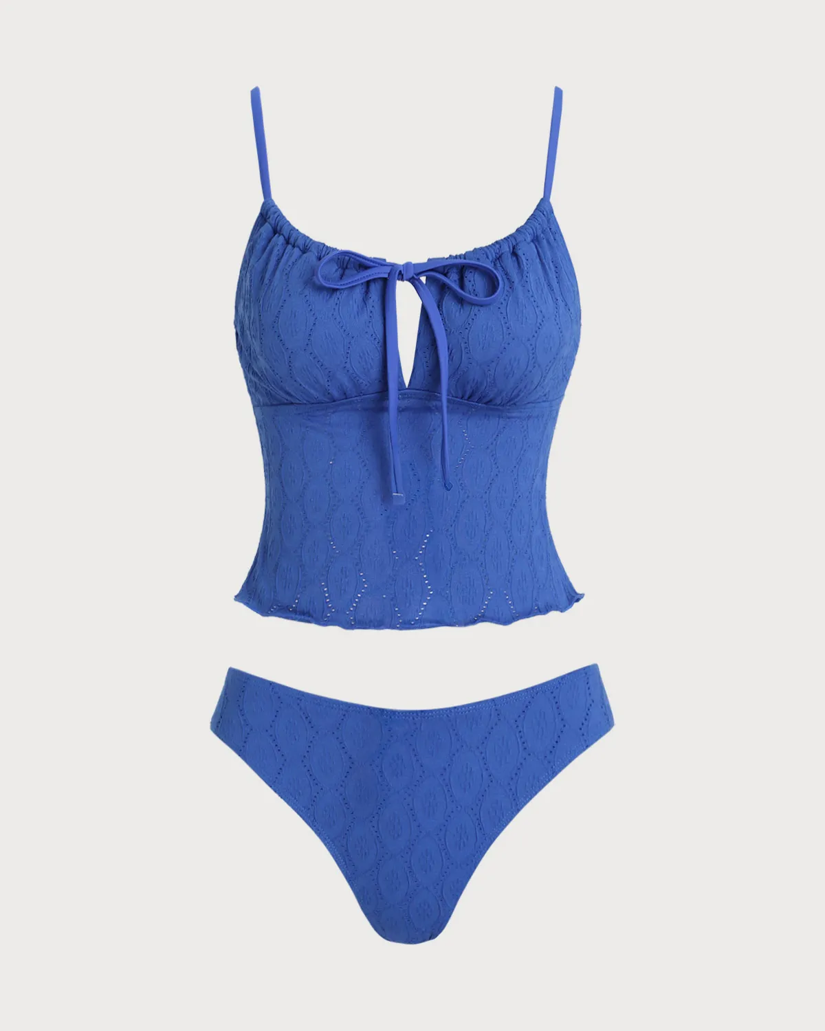 Blue Ruched Tie Tankini Swimsuit sold by rihoas