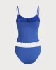 Blue Ruched Tie Tankini Swimsuit sold by rihoas