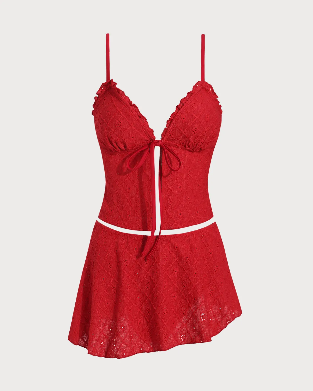 Red Front Tie Tankini Three-Piece Tankini Set sold by rihoas