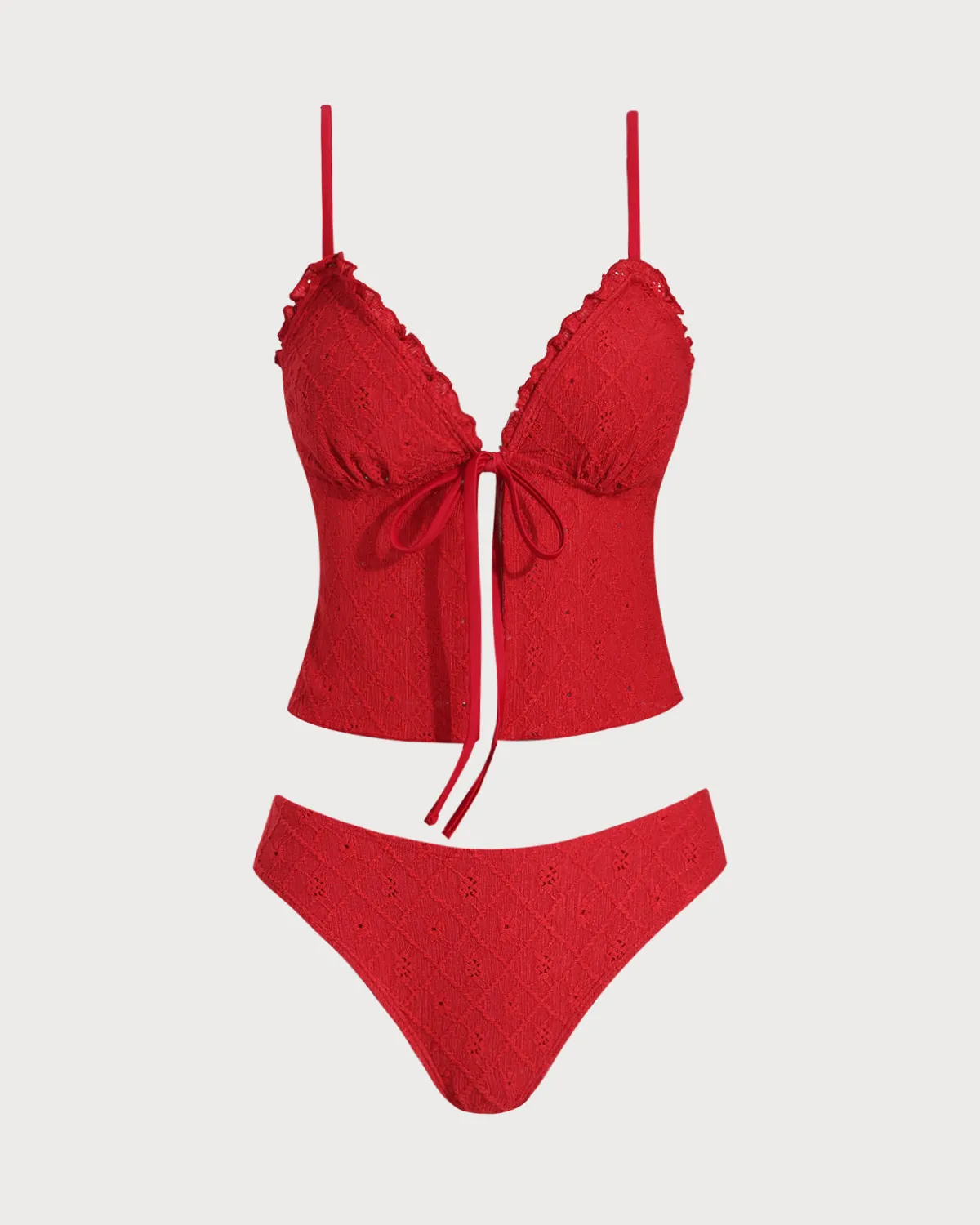 Red Front Tie Tankini Three-Piece Tankini Set sold by rihoas product image thumbnail 2