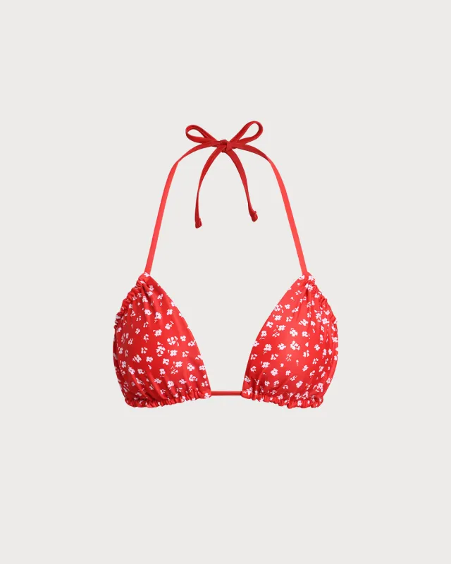 Red Floral Triangle Bikini Top made by rihoas