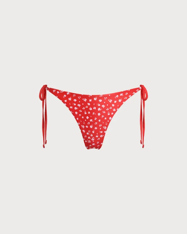 Red Floral Drawstring Bikini Bottom sold by rihoas