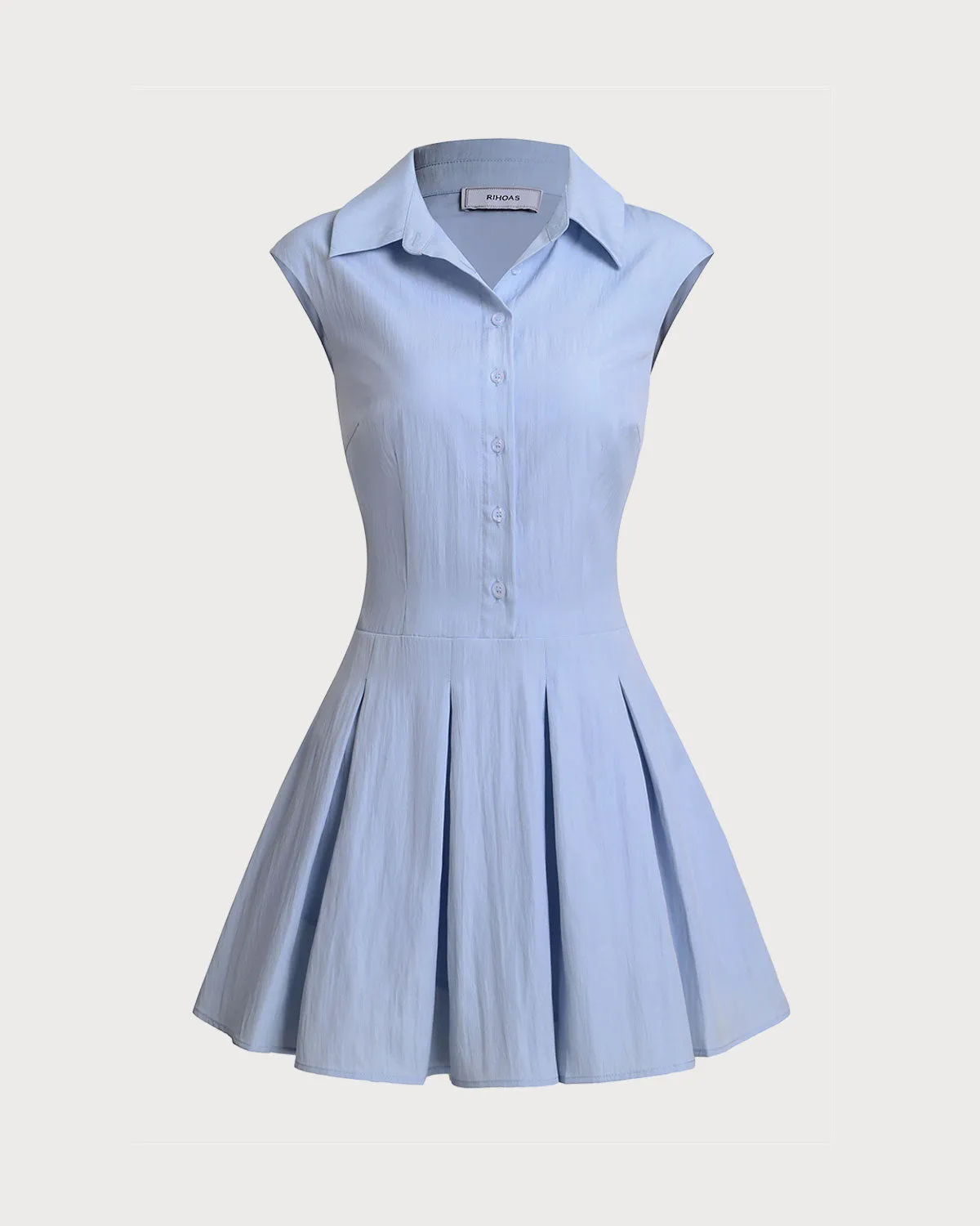 Blue Button A-Line Sleeveless Mini Dress sold by rihoas