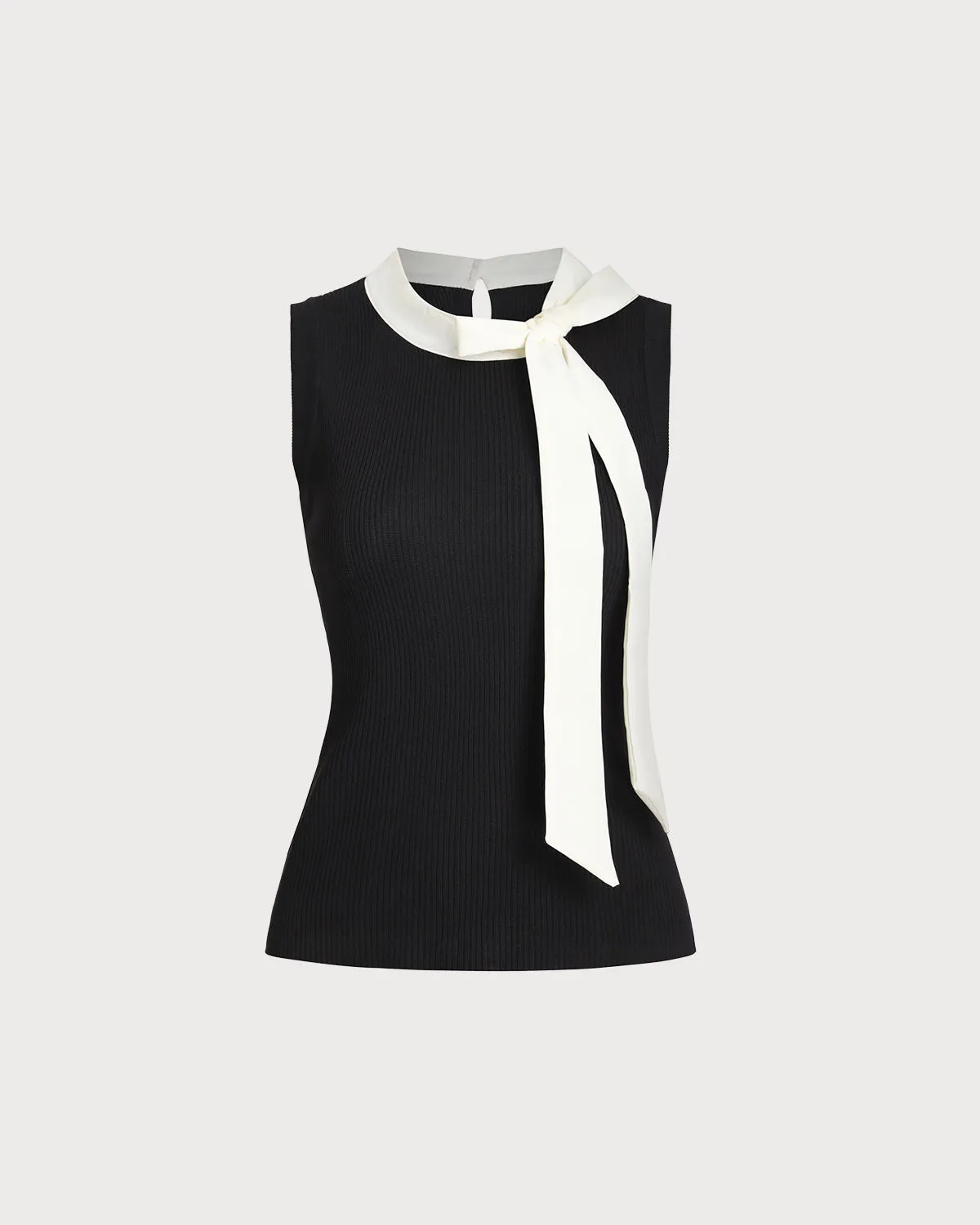 Black Contrast Mock Neck Tank Top sold by rihoas