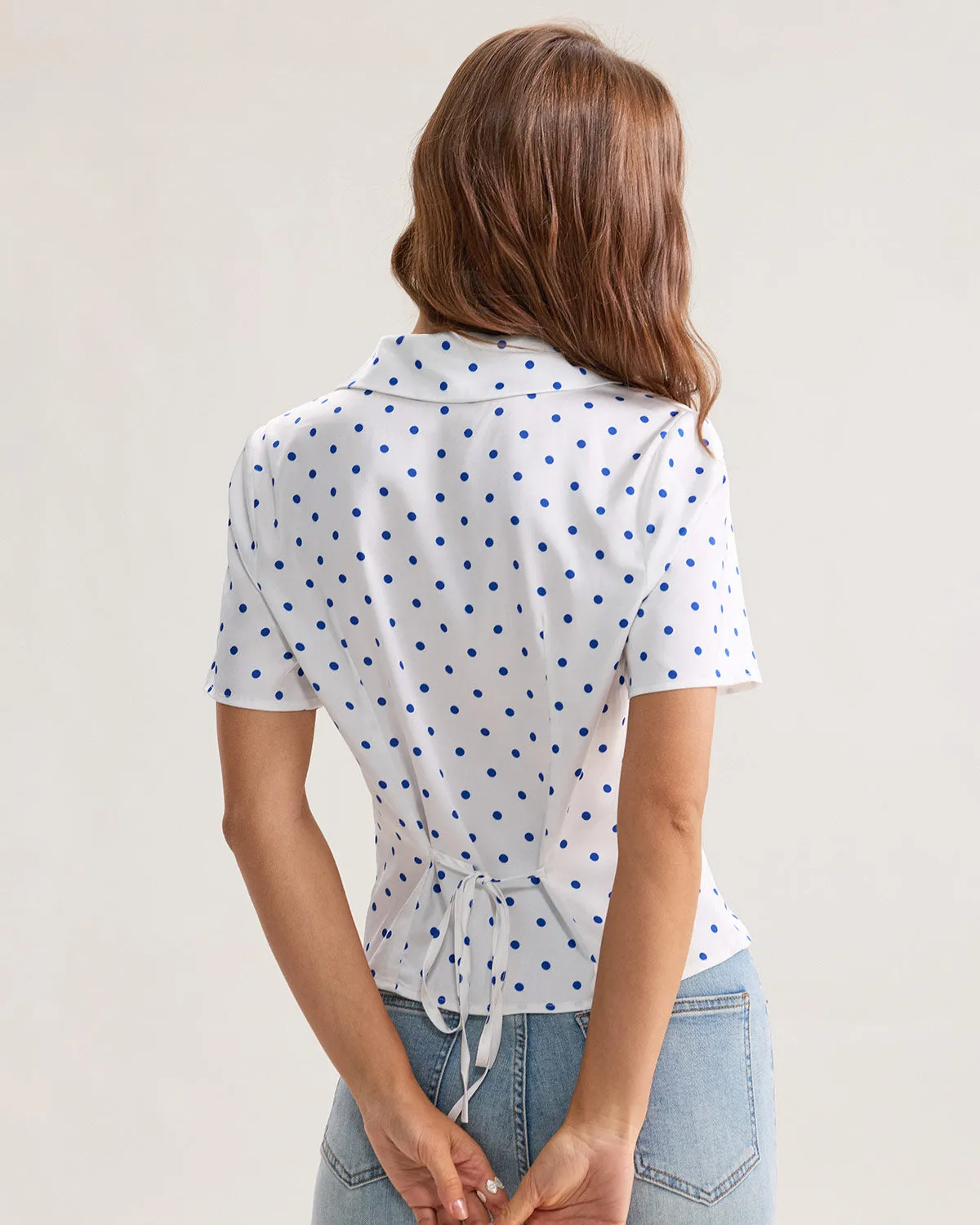 Blue Polka Dot Button Blouse sold by rihoas product image thumbnail 5