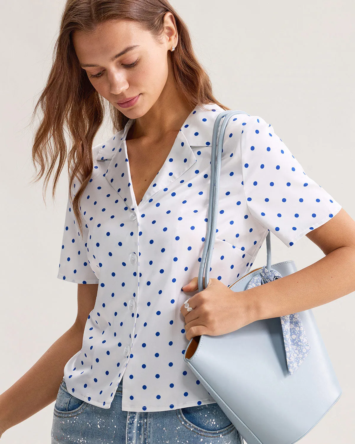 Blue Polka Dot Button Blouse sold by rihoas product image thumbnail 4