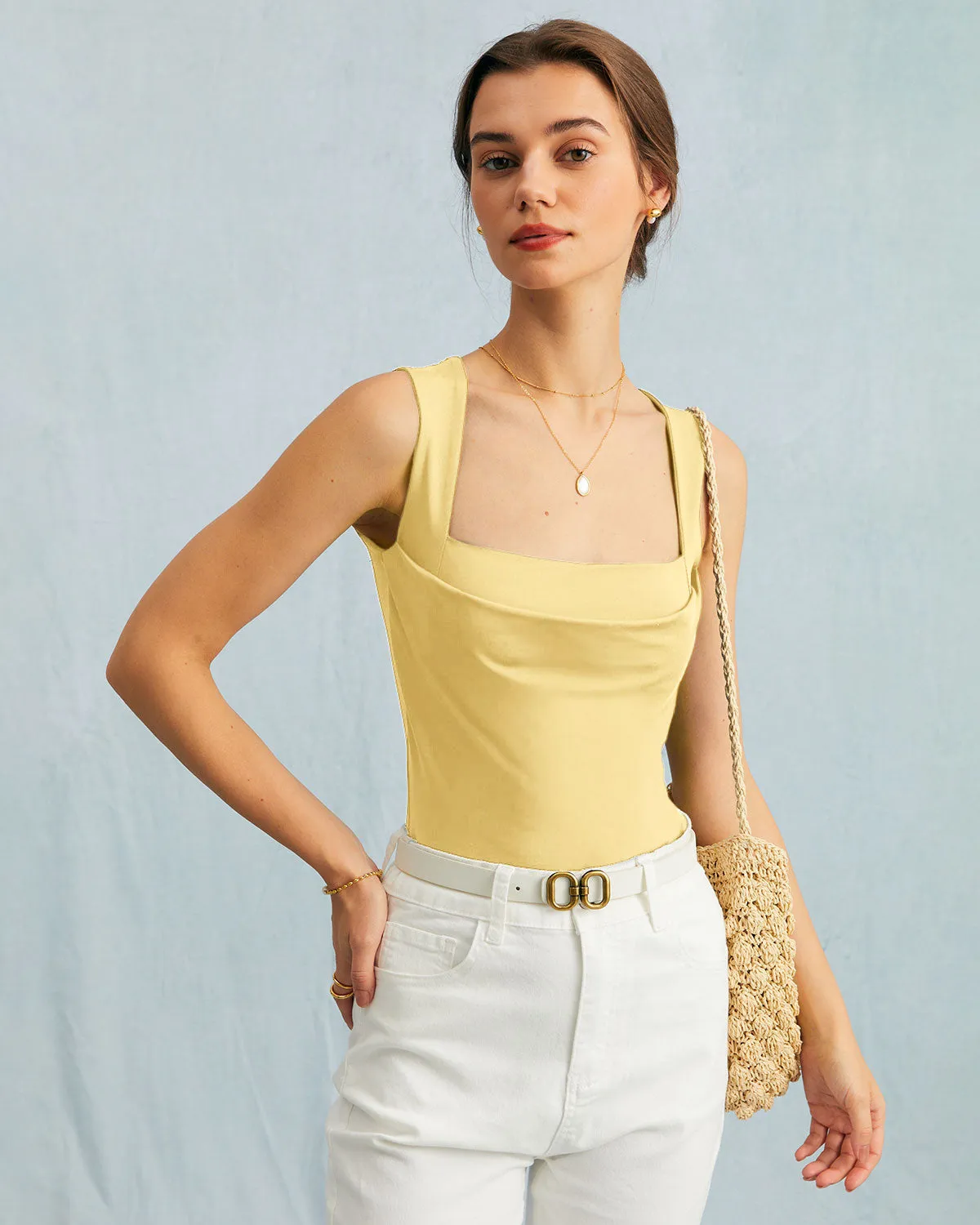 Yellow Square Neck Ruched Tank Top sold by rihoas product image thumbnail 3