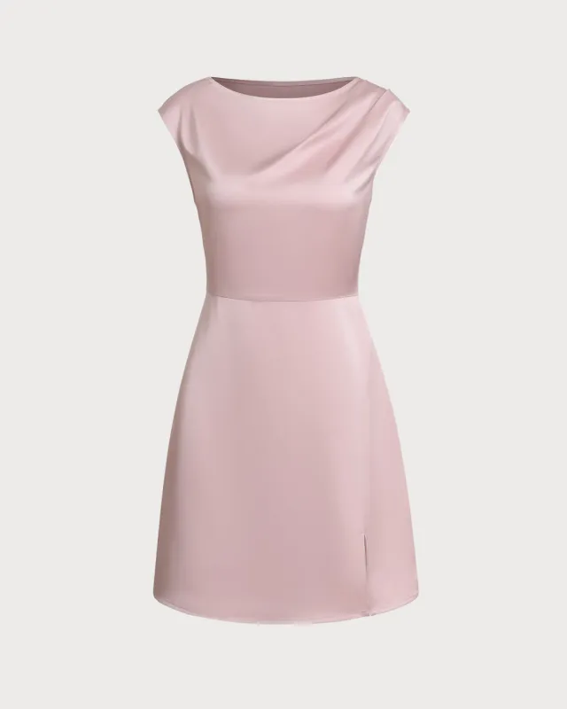 Pink Boat Neck Satin Mini Dress sold by rihoas