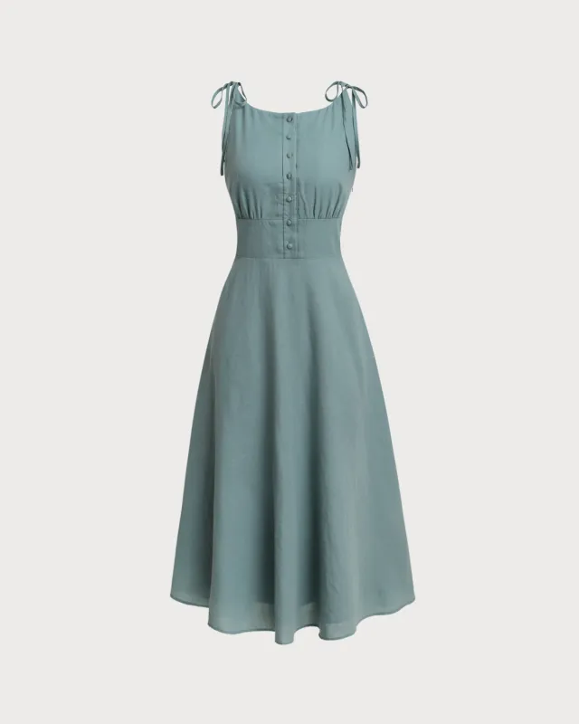 Green Boat Neck Backless Slip Midi Dress sold by rihoas