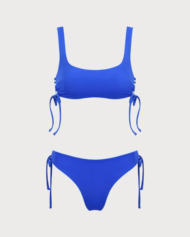 Blue Reversible Tie Bikini Set sold by rihoas