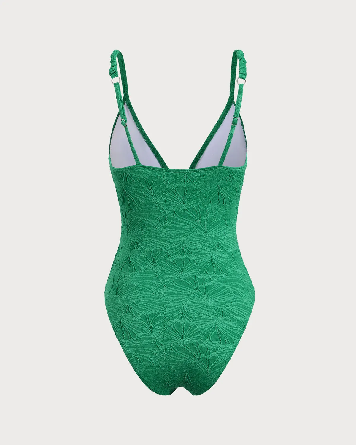 Green Hollow V-Neck One-Piece Swimsuit sold by rihoas product image thumbnail 2