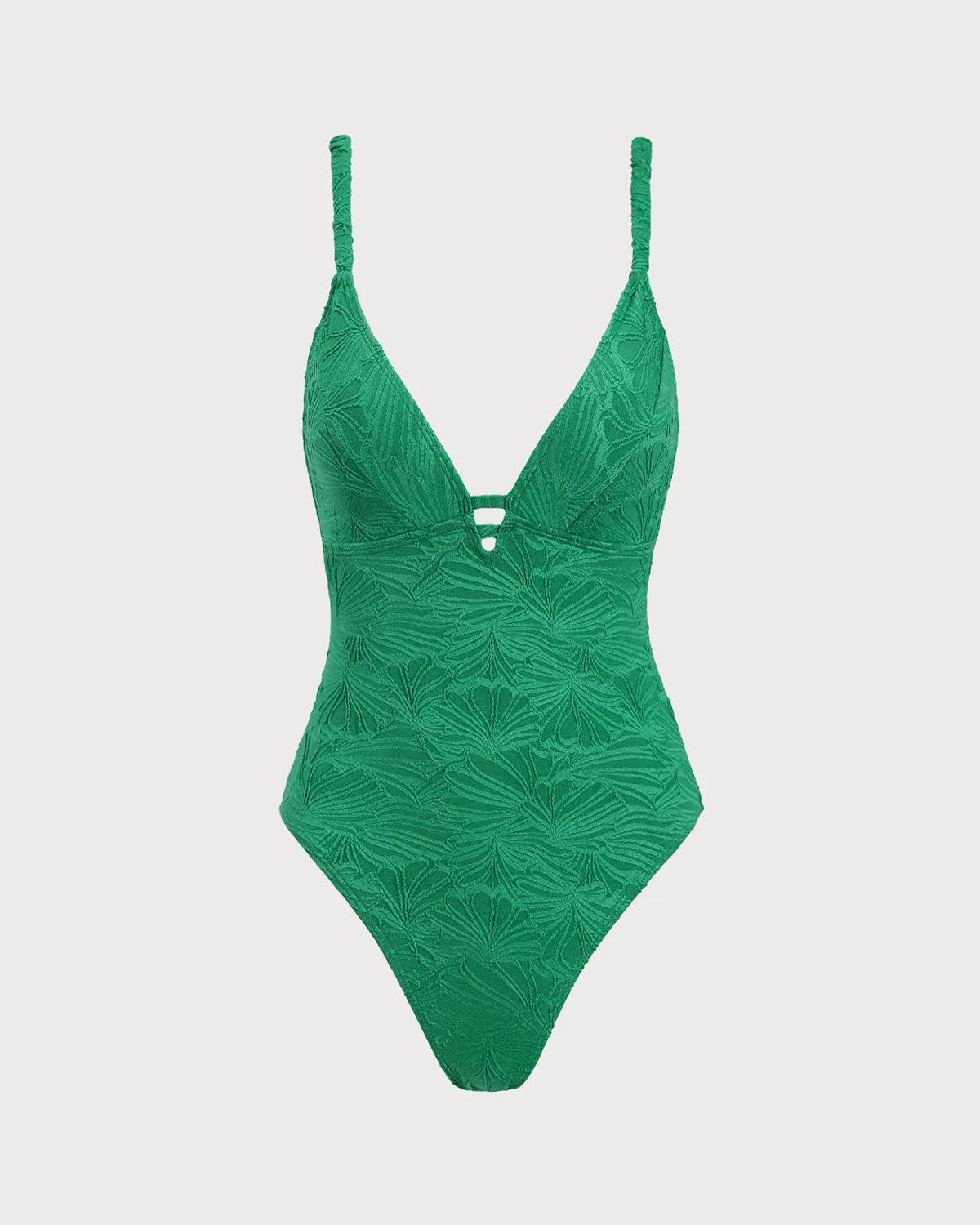 Green Hollow V-Neck One-Piece Swimsuit sold by rihoas