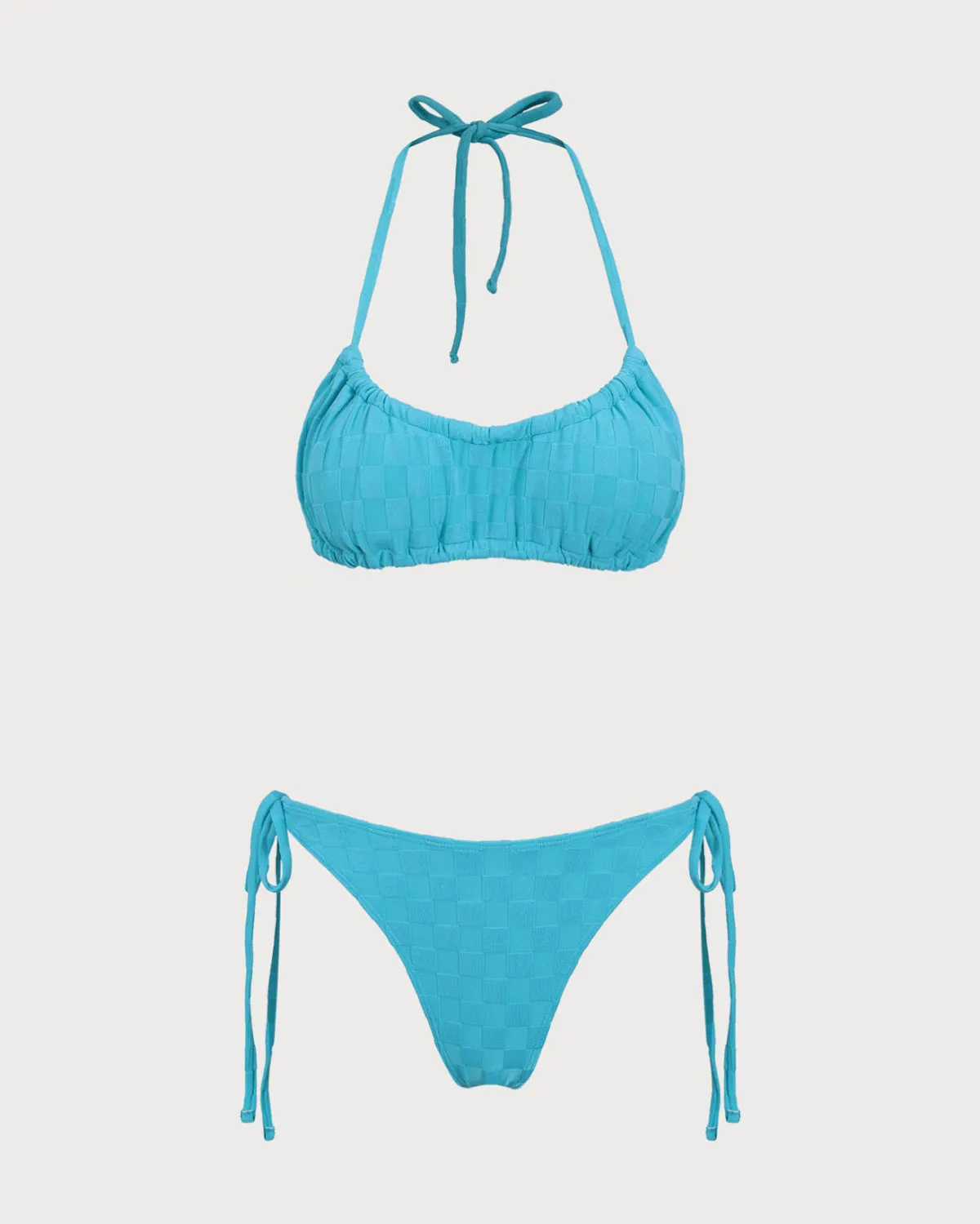 Blue Checkered Ruched Bikini Set sold by rihoas