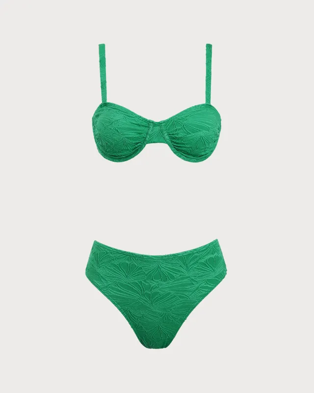 Green Textured Underwire Bikini Set sold by rihoas