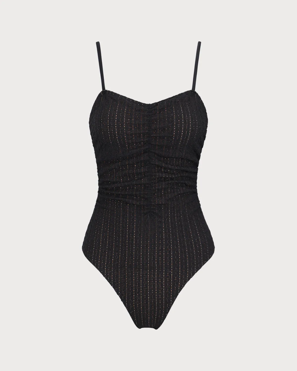 Black Hollow Wrinkled One-Piece Swimsuit sold by rihoas