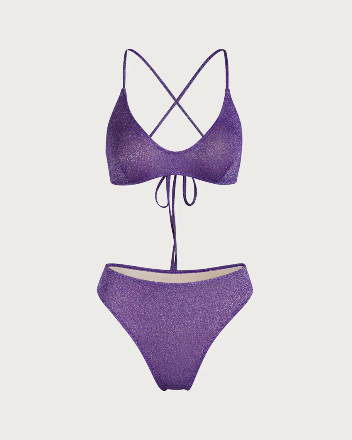 Purple Cross Back Lurex Bikini Set sold by rihoas