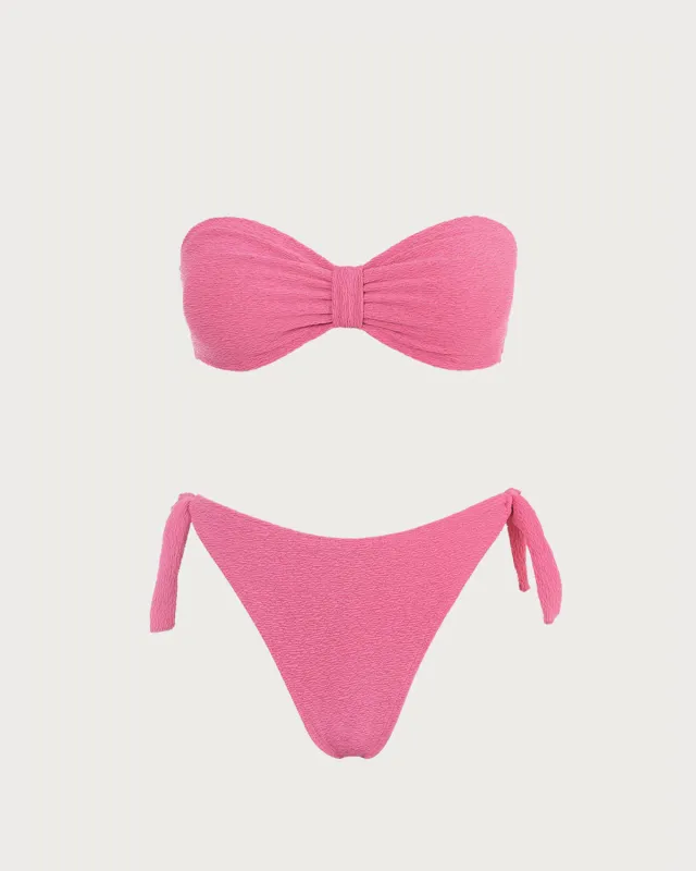 Pink Textured Bandeau Bikini Set sold by rihoas
