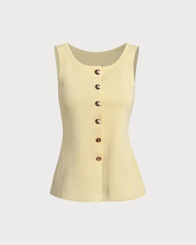 Yellow U Neck Single Breasted Vest sold by rihoas