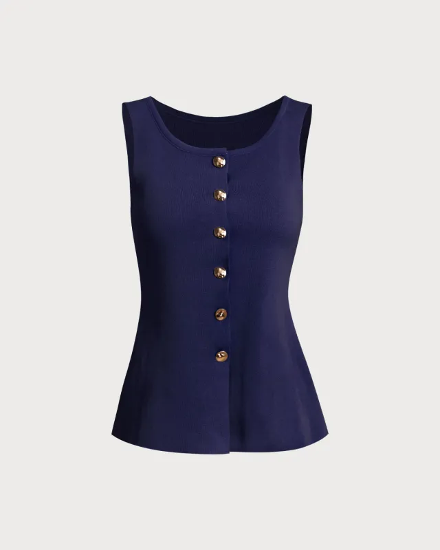 Blue U Neck Single Breasted Vest sold by rihoas