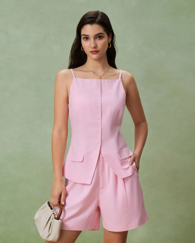 Pink Square Neck Pocket Vest sold by rihoas