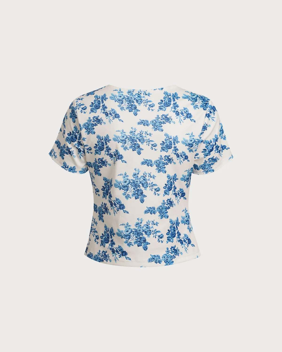 Blue Floral Short Sleeve T-Shirt sold by rihoas product image thumbnail 2