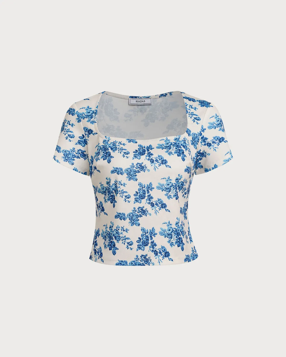 Blue Floral Short Sleeve T-Shirt sold by rihoas