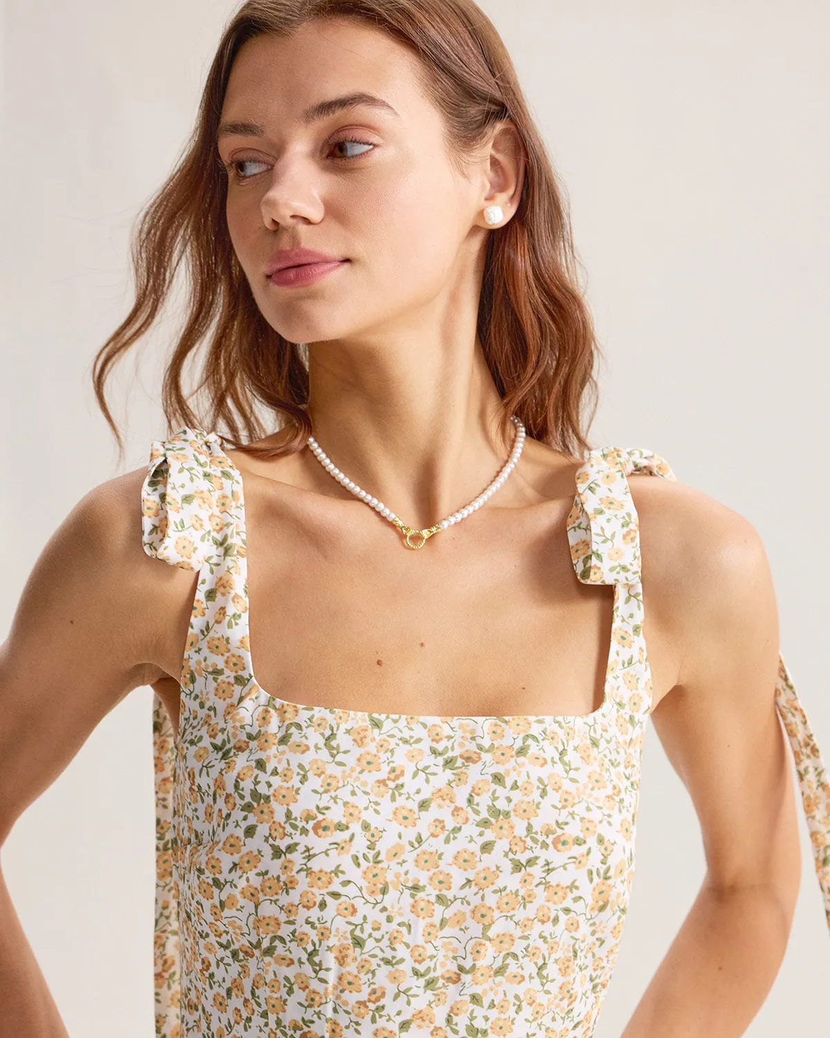 Yellow Floral Shirred Slip Midi Dress sold by rihoas product image thumbnail 2