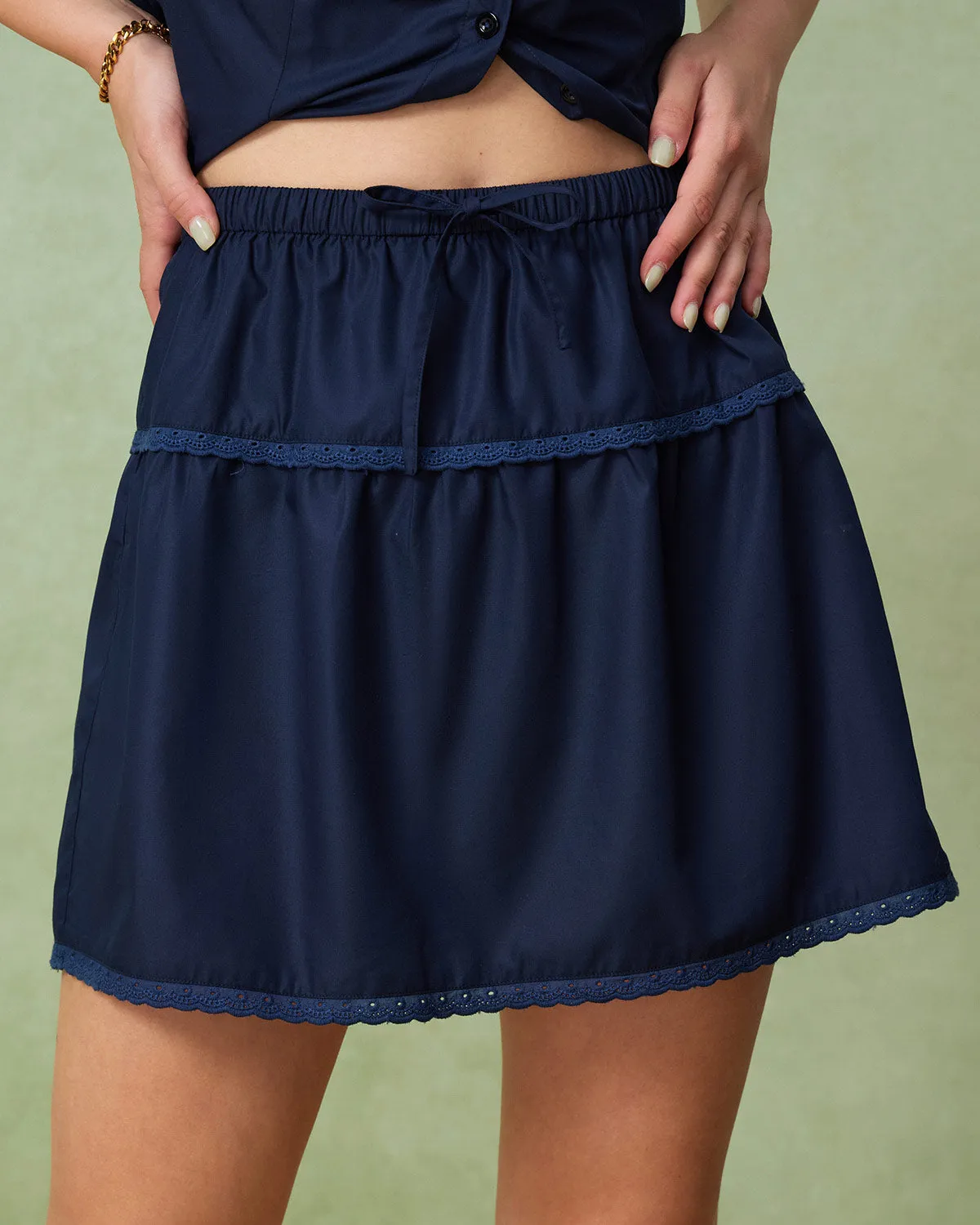 Blue High-Waisted A-Line Mini Skirt sold by rihoas