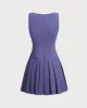 Blue Boat Neck Button Sleeveless Mini Dress sold by rihoas