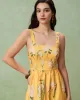 Yellow Floral A-Line Slip Midi Dress sold by rihoas