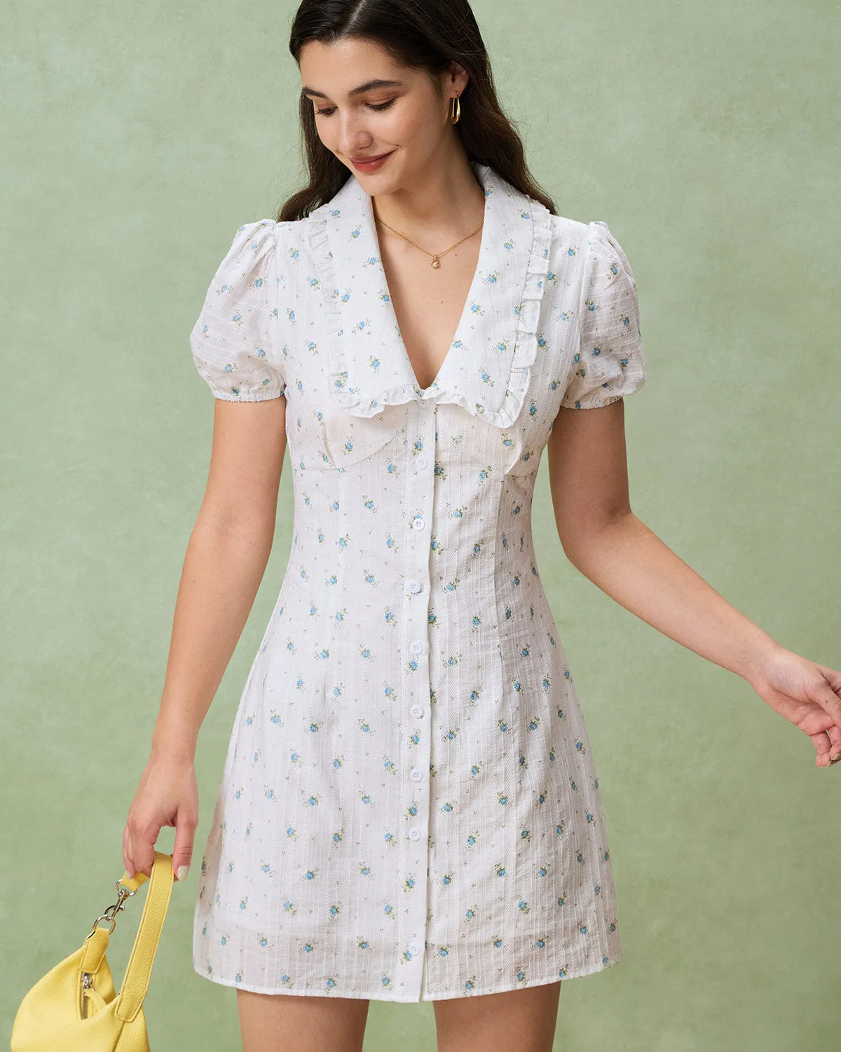 White Floral Chelsea Mini Dress sold by rihoas product image thumbnail 3