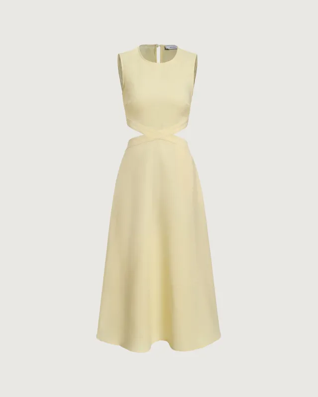 Yellow Round Neck Cut-Out Midi Dress sold by rihoas