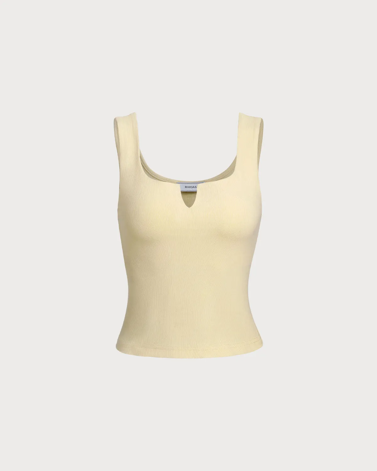 Yellow V Neck Ribbed Knit Tank Top sold by rihoas