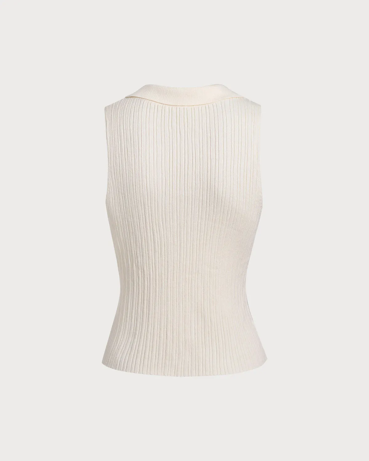 Beige V Neck Knit Tank Top sold by rihoas product image thumbnail 2