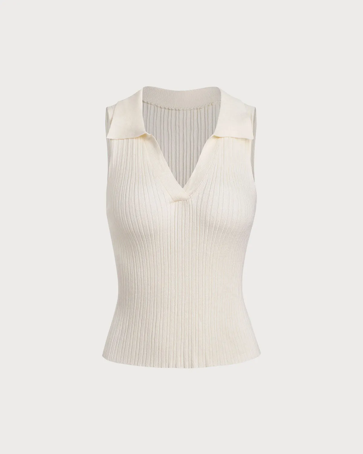 Beige V Neck Knit Tank Top sold by rihoas