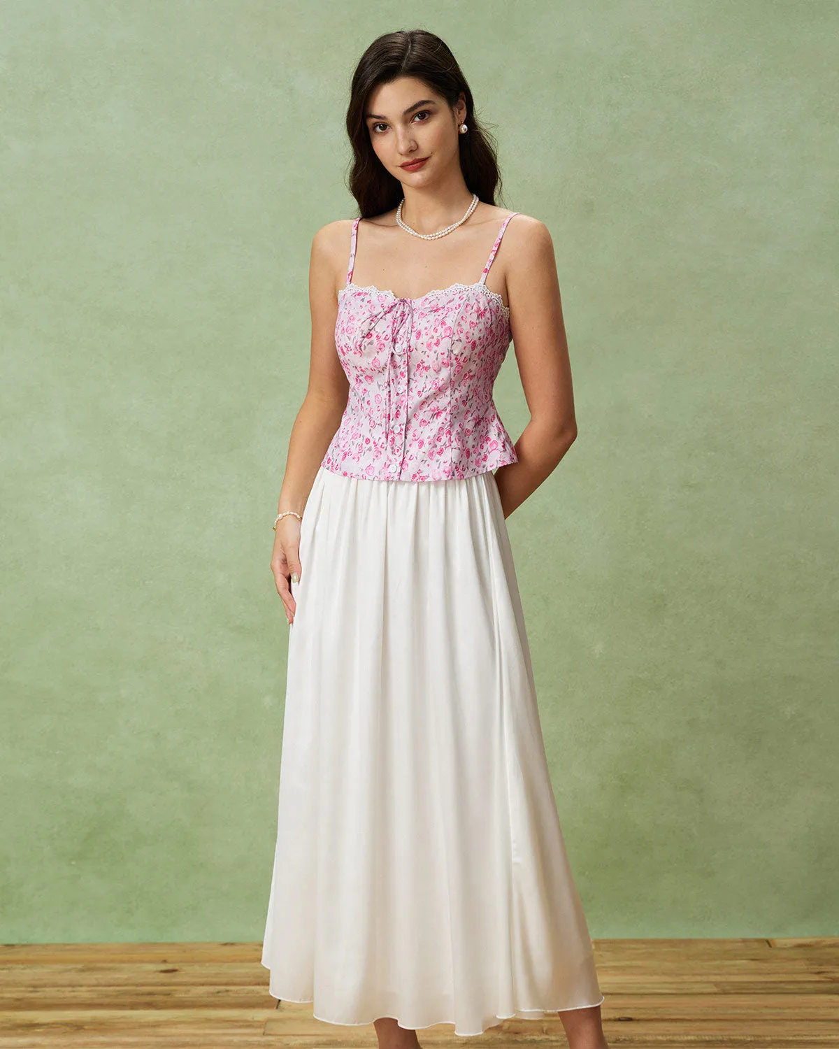 Pink Floral Sweetheart Neck Cami Top sold by rihoas product image thumbnail 4