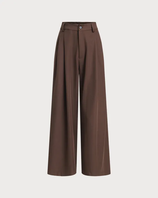 Coffee Ruched Straight Pants sold by rihoas