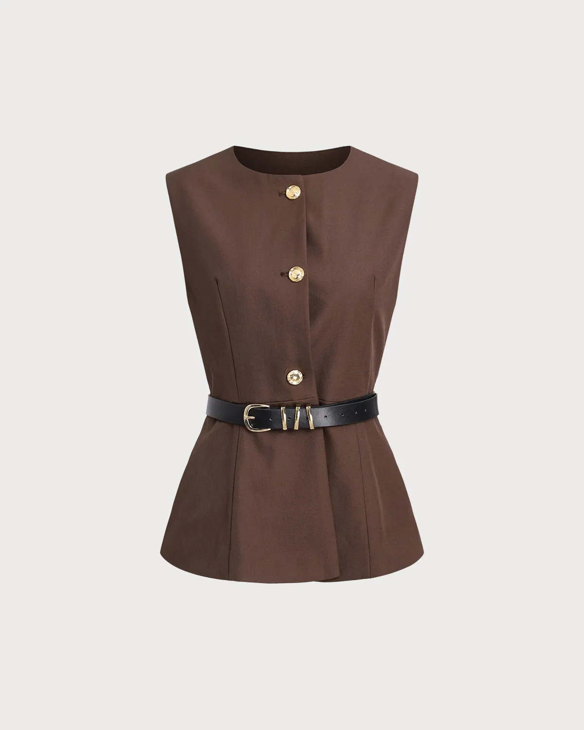 Brown Round Neck Button Vest sold by rihoas
