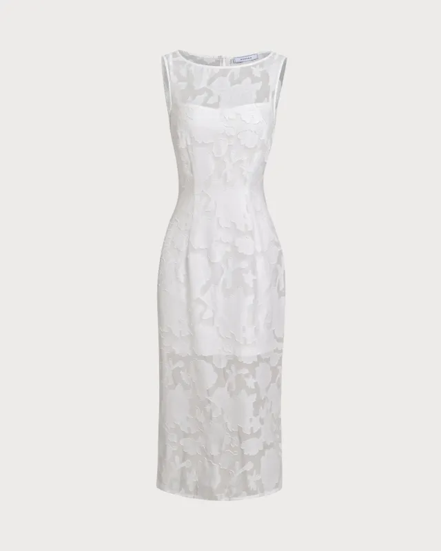 White Lace Boat Neck Midi Dress sold by rihoas