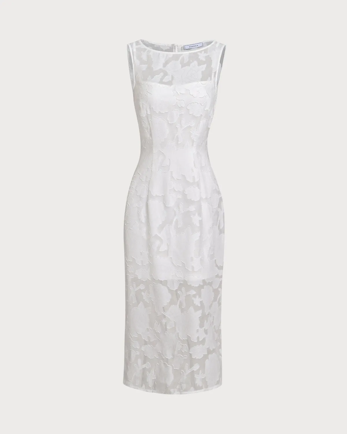 White Lace Boat Neck Midi Dress sold by rihoas