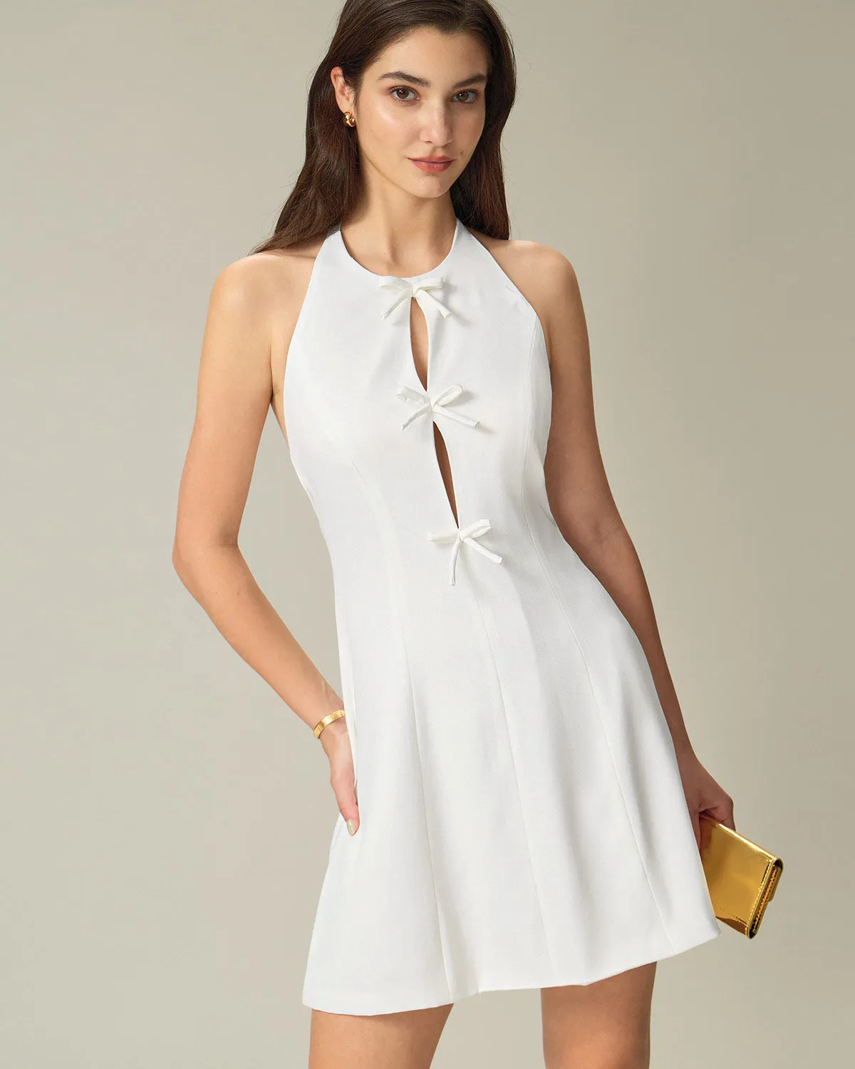 White Halter Backless Mini Dress sold by rihoas product image thumbnail 4