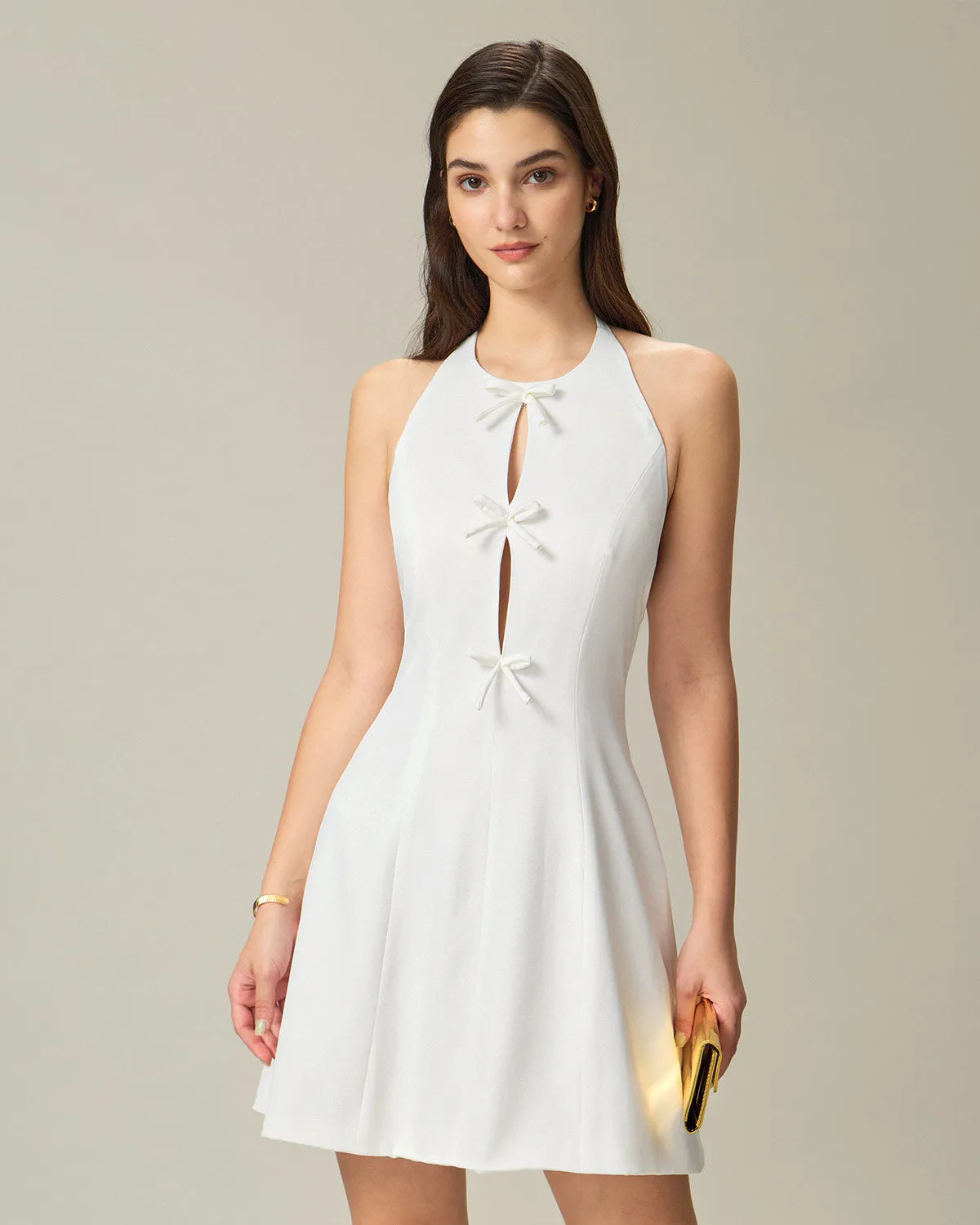 White Halter Backless Mini Dress sold by rihoas