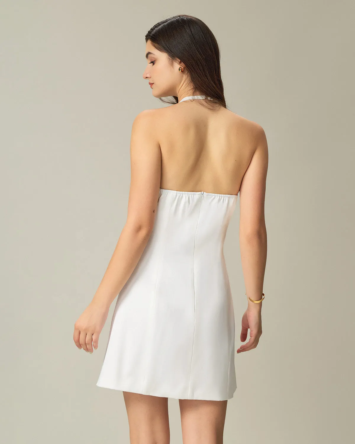 White Halter Backless Mini Dress sold by rihoas product image thumbnail 3
