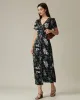 Black V Neck Floral Midi Dress sold by rihoas