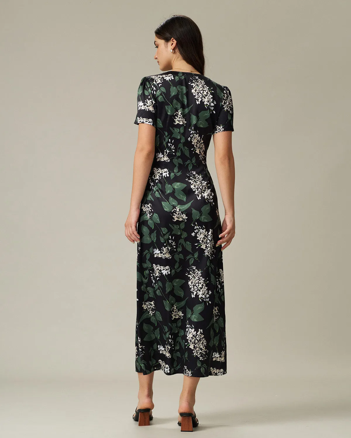 Black V Neck Floral Midi Dress sold by rihoas product image thumbnail 5