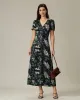 Black V Neck Floral Midi Dress sold by rihoas